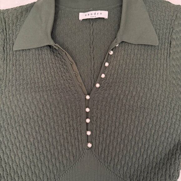 Sandro Olive Green Polo-Knit - Esmila Short Knit - Dress – Size FR 38 / US 6 - Picture 4 of 5